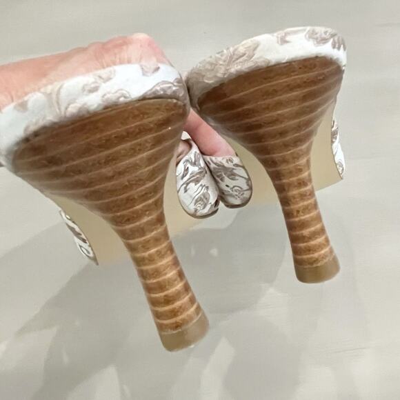 Steve Madden P-Kiss Heels Satin Floral Sparkle Slip On Sandal Open Toe 7.5 - Picture 4 of 7